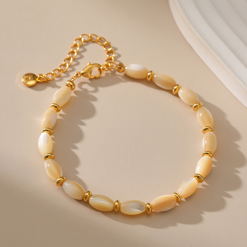 18K Golden Plated Shell Bead Bracelet Vintage Style Copper Jewelry